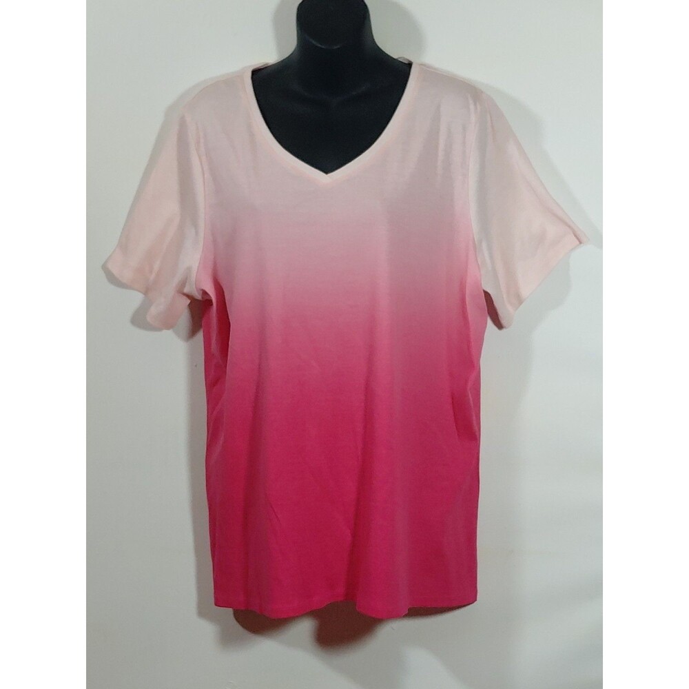 Croft & Barrow Womens Classic Short Sleeve Tee-Shirt V-neck Pink Ombre Size 1XL